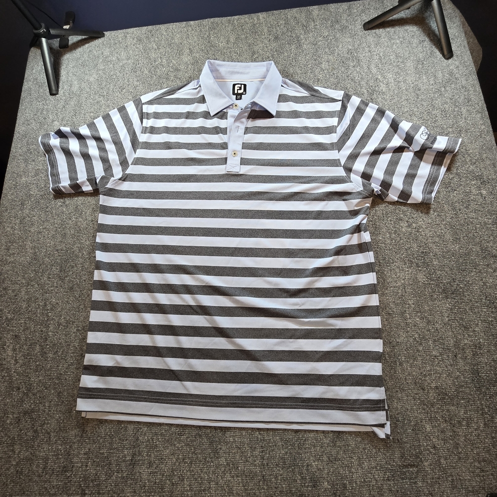 FootJoy Mens Golf Polo XL Gray Blue Stripe Northgate Logo